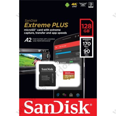 SANDISK EXTREME PLUS MICRO SDXC 128GB + ADAPTER CLASS 10 UHS-I U3 A2 V30 170/90 MB/s