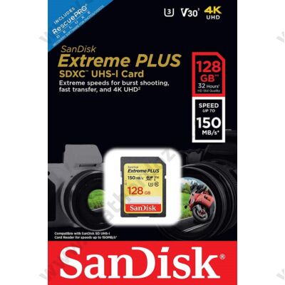 SANDISK EXTREME PLUS SDXC 128GB CLASS 10 UHS-I U3 V30 150/70 MB/s