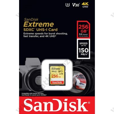 SANDISK EXTREME SDXC 256GB CLASS 10 UHS-I U3 V30 150/70 MB/s