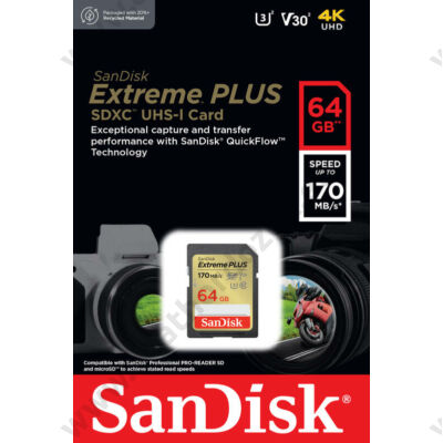 SANDISK EXTREME PLUS SDXC 64GB CLASS 10 UHS-I U3 V30 170/80 MB/s