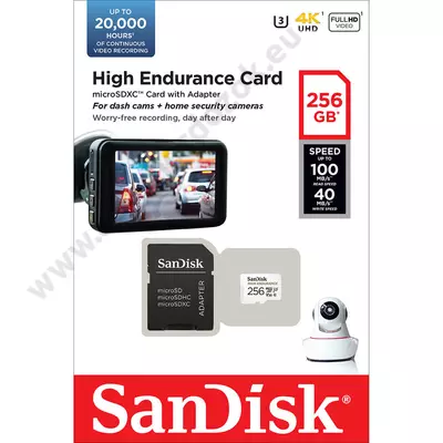 SANDISK HIGH ENDURANCE MICRO SDXC 256GB + ADAPTER CLASS 10 UHS-I U3 V30 100/40 MB/s