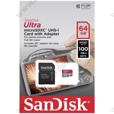 SANDISK ULTRA MICRO SDXC 64GB + ADAPTER CLASS 10 UHS-I U1 A1 100 MB/s