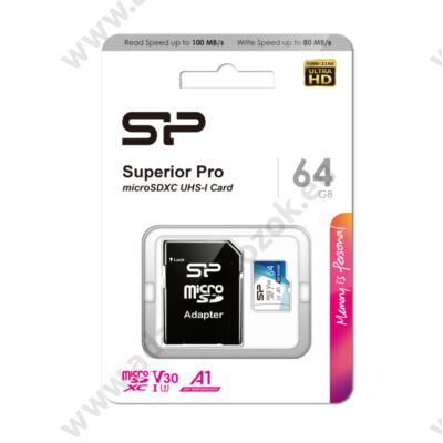 SILICON POWER SUPERIOR PRO MICRO SDXC 64GB + ADAPTER CLASS 10 UHS-I U3 A1 V30 100/80 MB/s