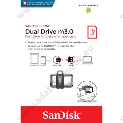 SANDISK USB 3.0 PENDRIVE ULTRA DUAL M3.0 OTG USB/MICROUSB 16GB