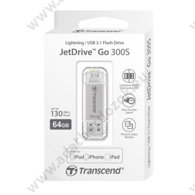 TRANSCEND USB 3.1/APPLE LIGHTNING PENDRIVE JETDRIVE GO 300S 64GB EZÜST