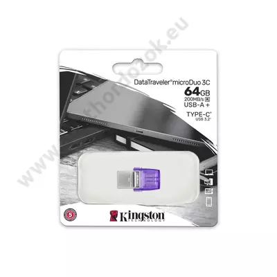 KINGSTON DATATRAVELER MICRODUO 3C USB 3.2/USB-C FÉMHÁZAS PENDRIVE 64GB (200 MB/s OLVASÁSI SEBESSÉG)